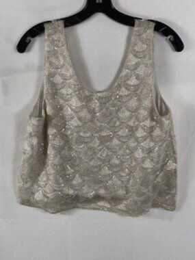 Aqua Women's Champagne Sequin Scalloped Sleeveless Top NWT Sz S
